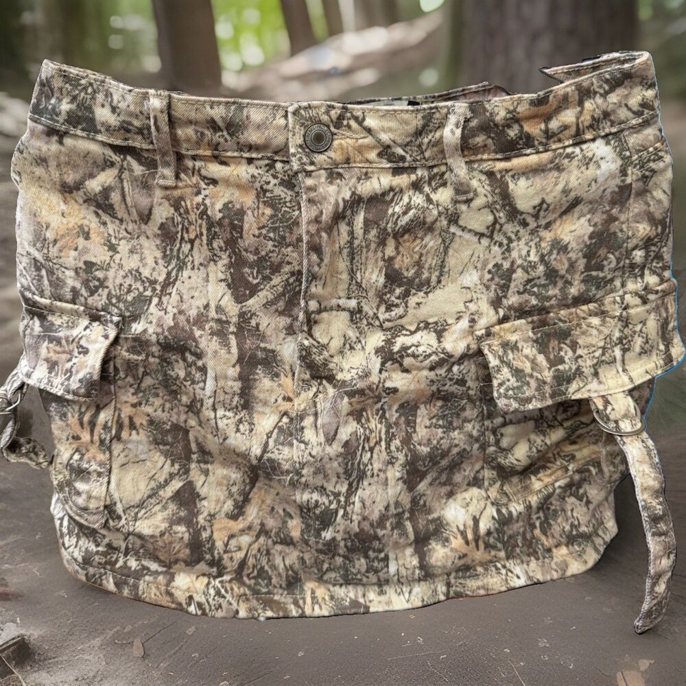 EUC Women Project Rebel Camo Cargo Mini Skirt Large Adjustable Length 13.5 in